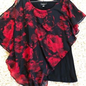 Amy Wear Dress Shirt Black with Roses XL NWOT